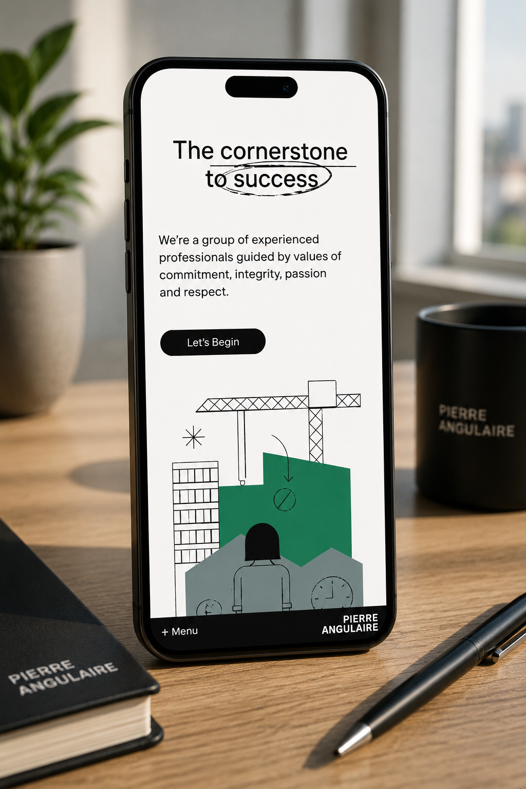 Pierre Angulaire mobile website displayed on a phone